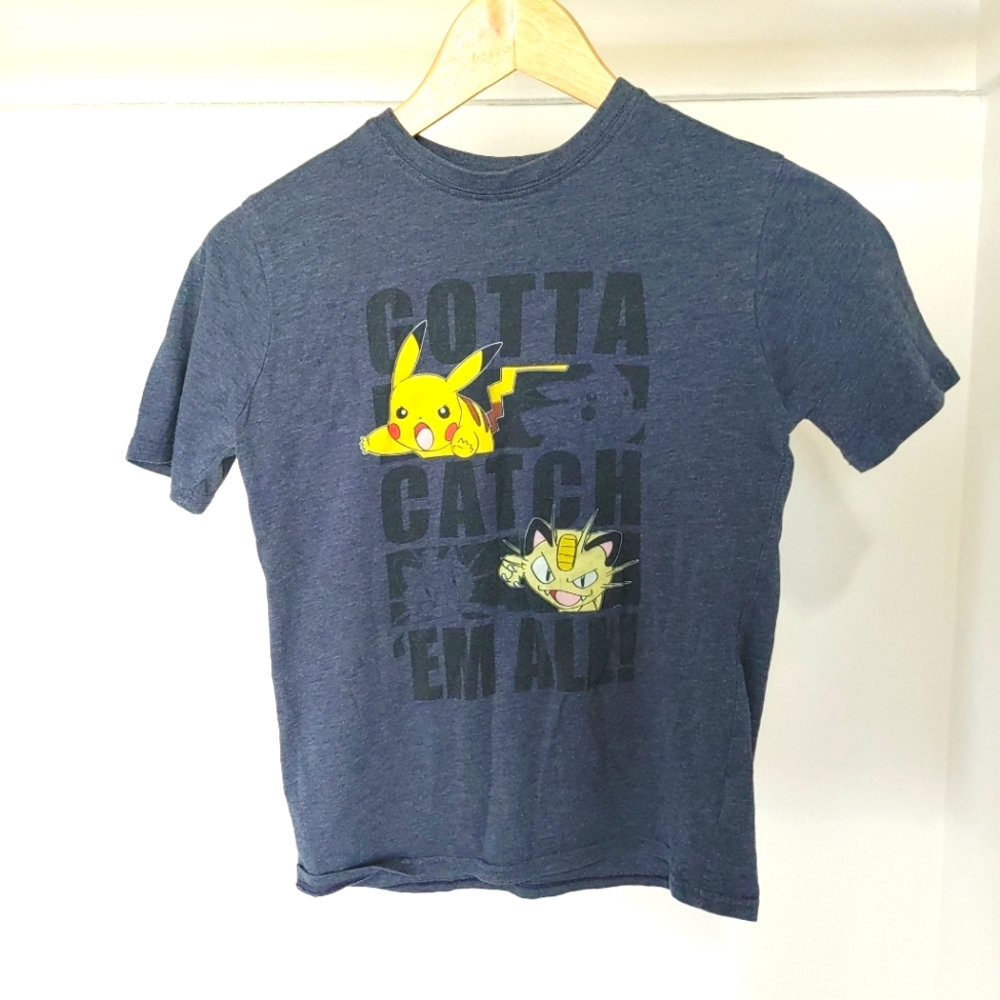 Pokemon | Boys navy blue graphic t shirt pikachu & meowth